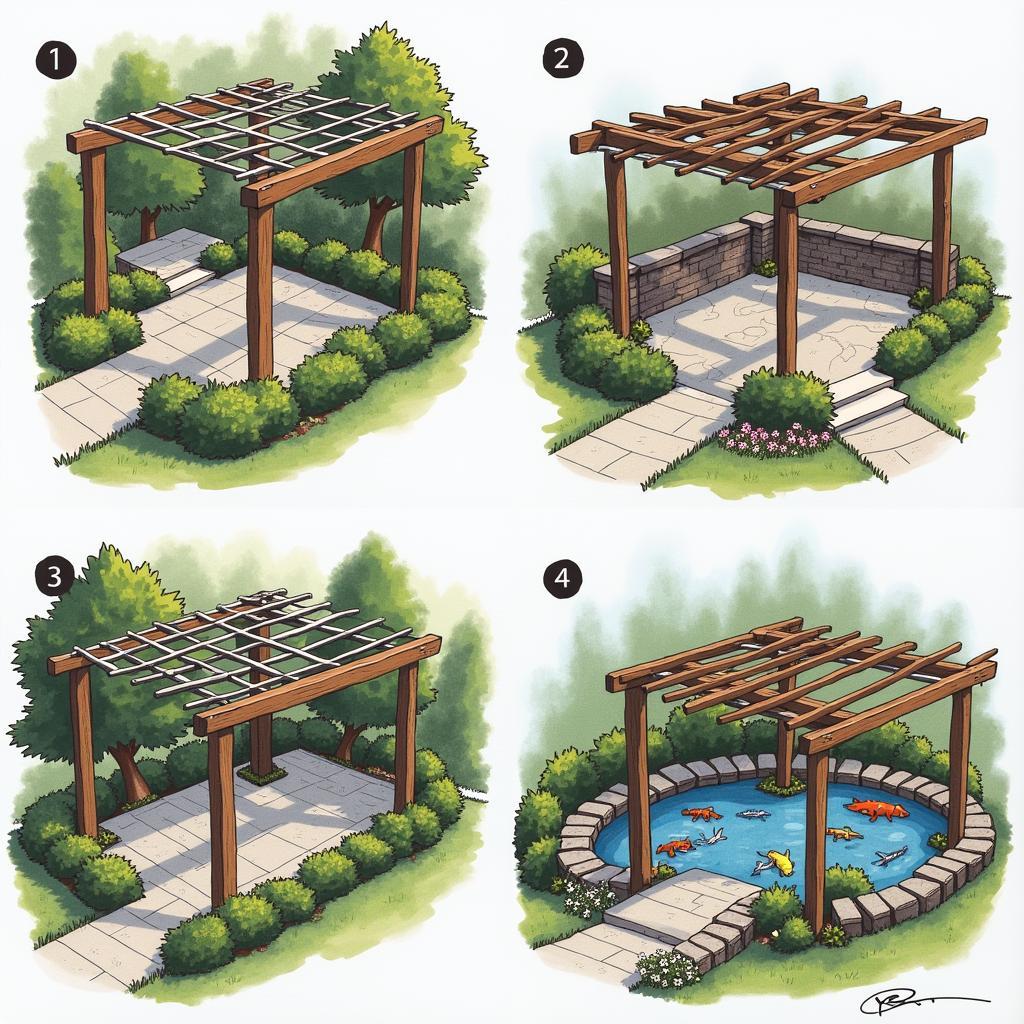 Metal Pergola Construction by Koi Pond