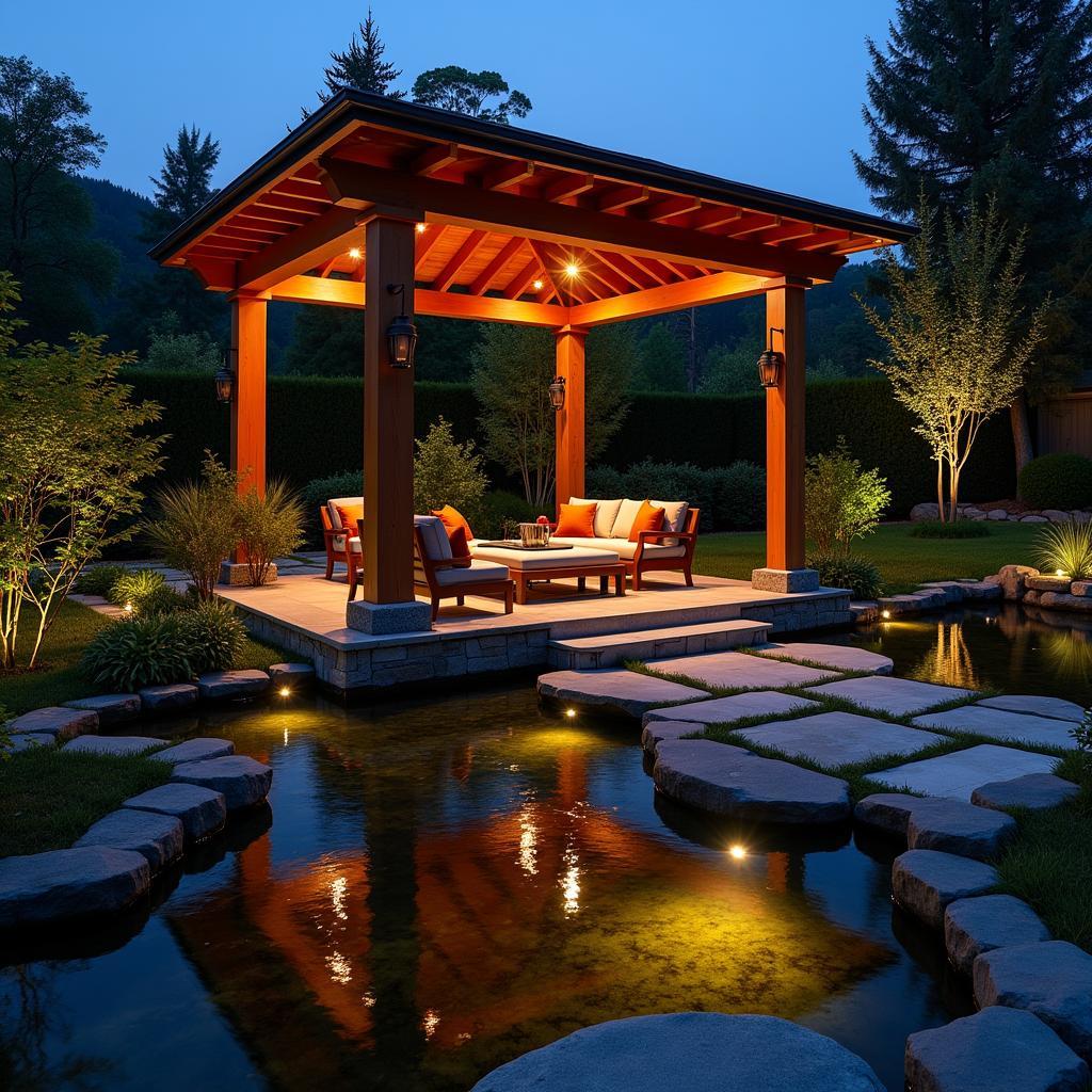 Koi Pond Pergola with Lighting