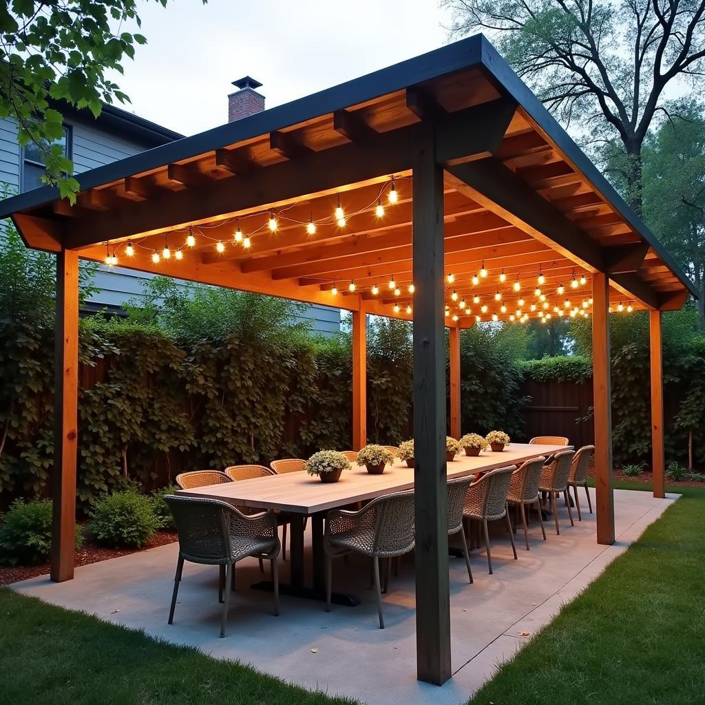 Modern Pergola Dining Area in a Large Backyard