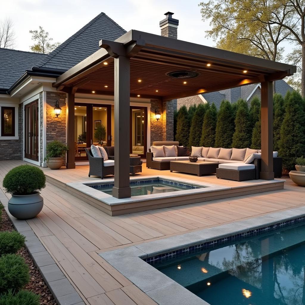 Luxury Freestanding Deck with Pergola and Hot Tub