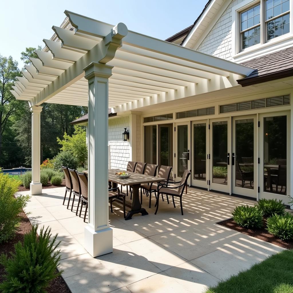 Well-Maintained Attached Pergola in a Commercial Setting