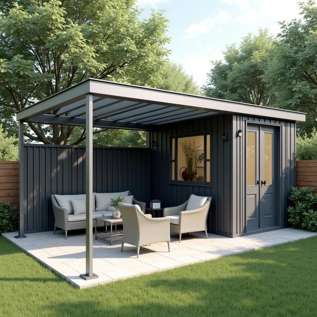 Modern Metal Pergola and Tool Shed