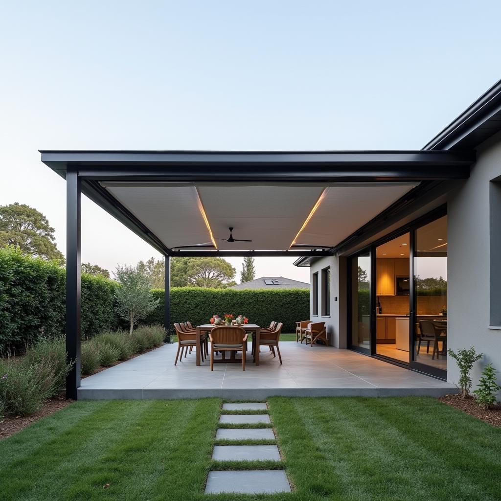Modern Aluminum Pergola Attached to House in Shaded Area