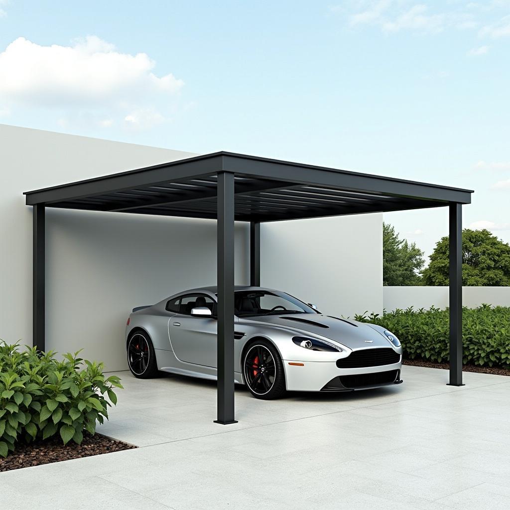Modern Aluminum Pergola Carport Protecting a Sports Car