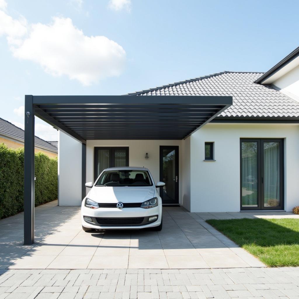 Modern Aluminum Pergola Carport Attached to House