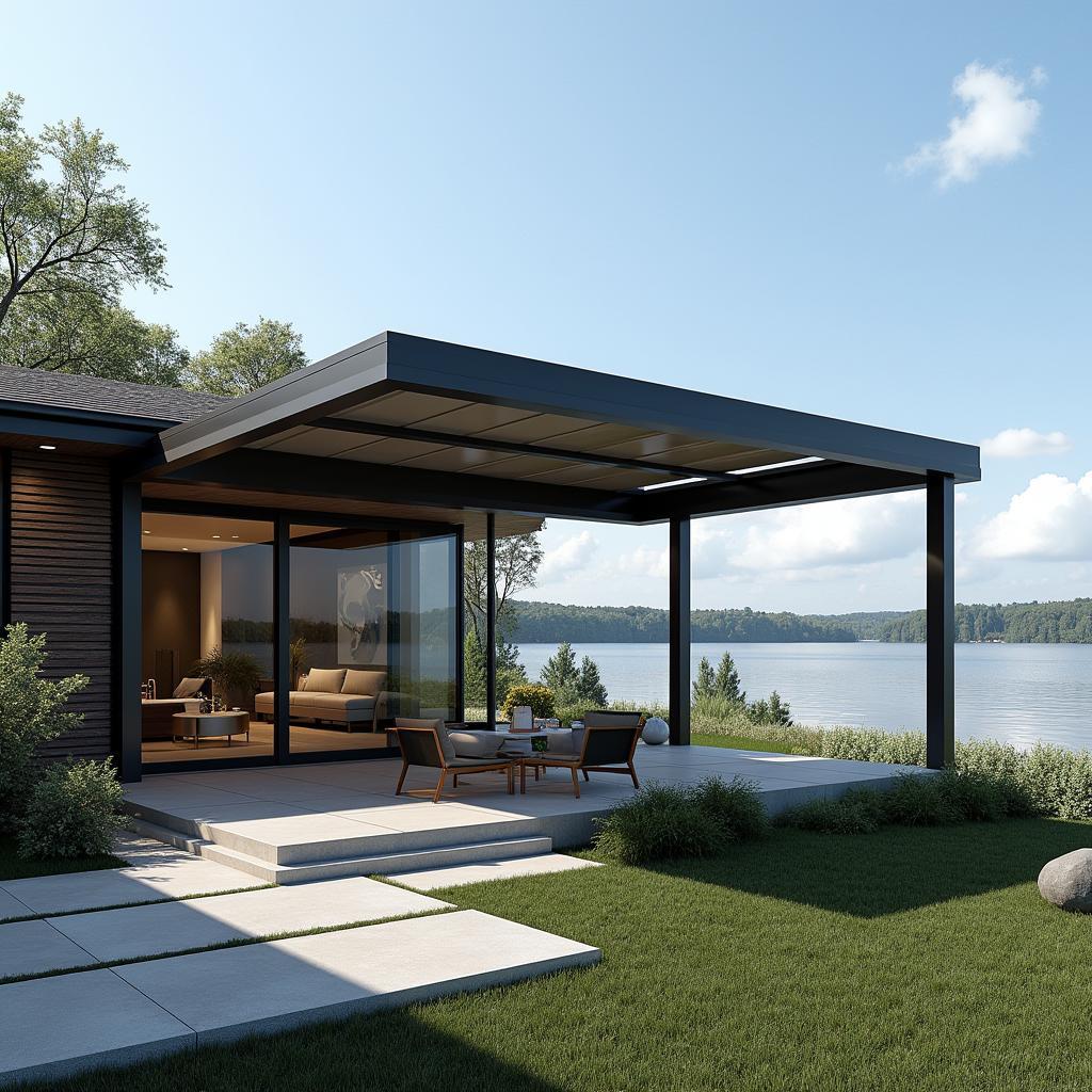 Modern Lakehouse with Attached Aluminum Pergola