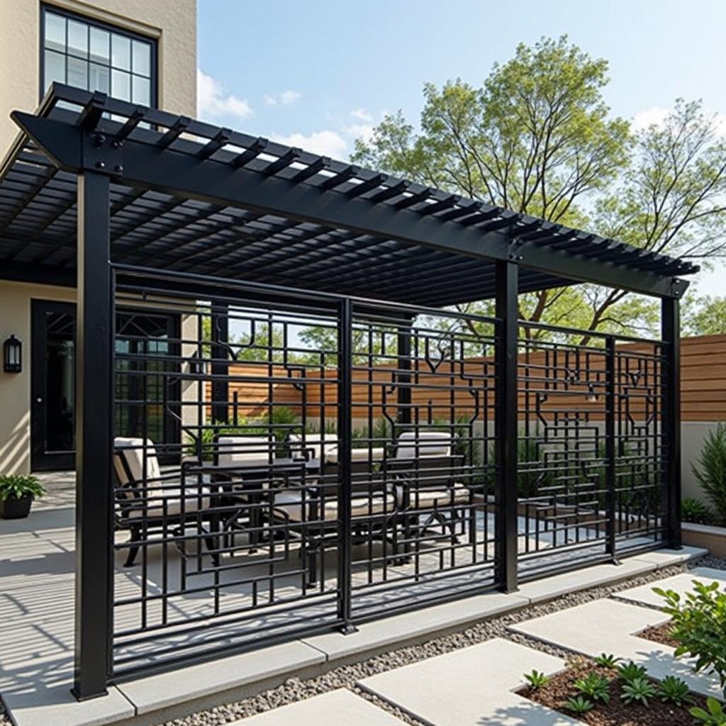 Modern Metal Pergola Fence with Geometric Pattern