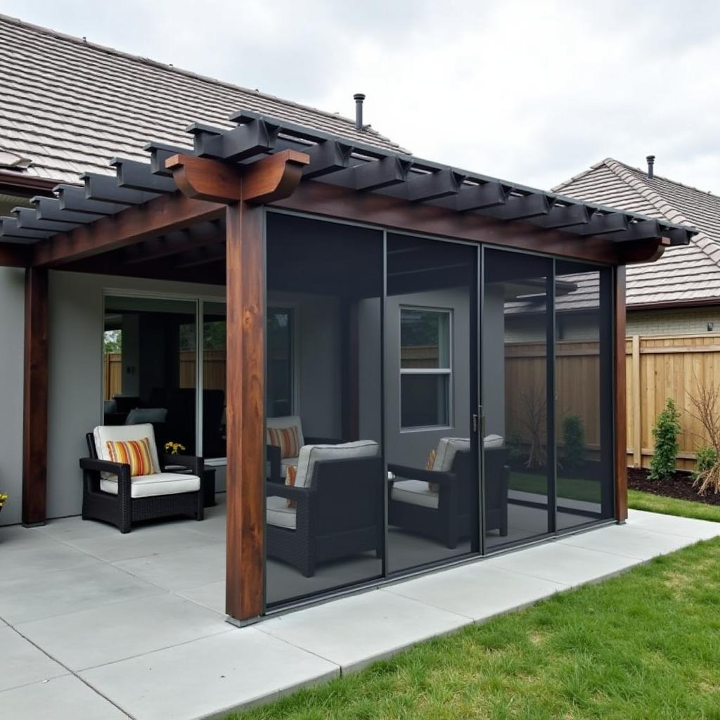 Modern Partially Screened Porch and Pergola