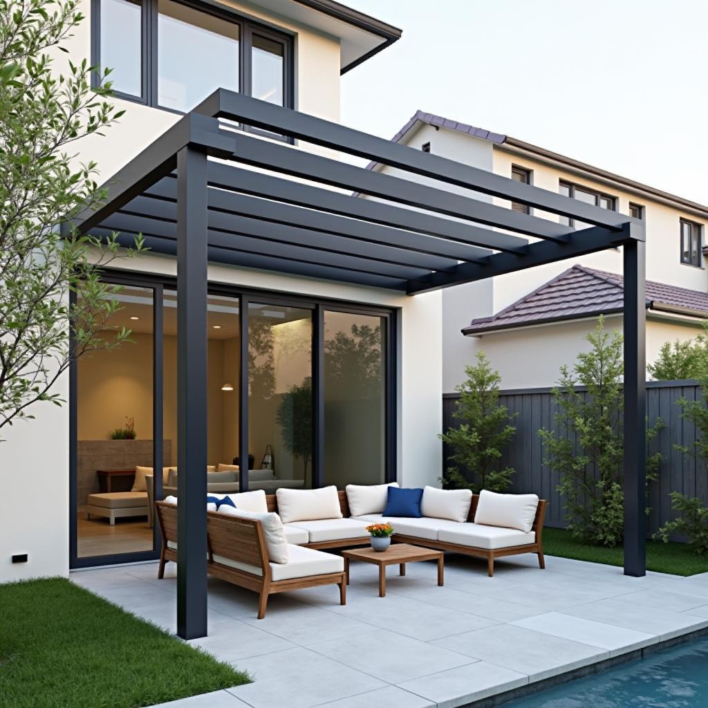 Modern Pergola Design Against Wall
