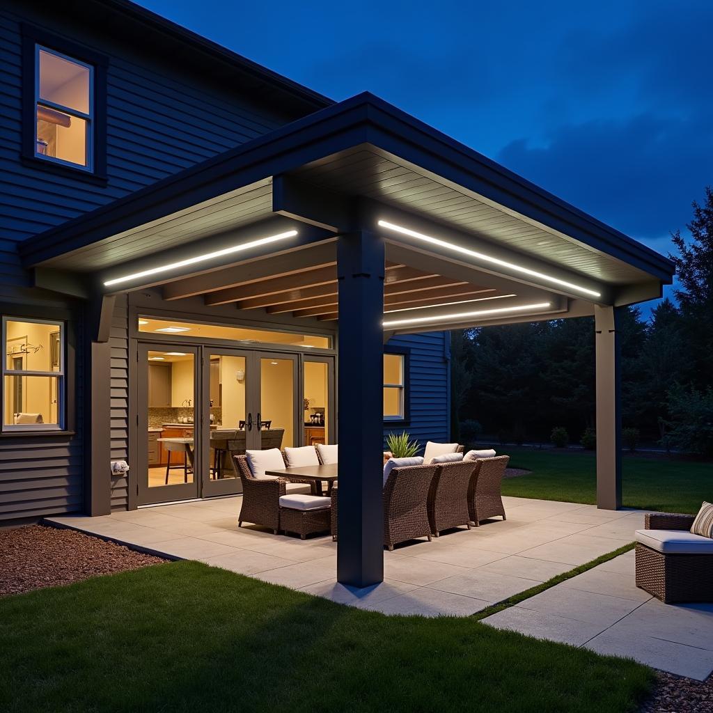 Modern pergola with LED strip lights for a hockey night