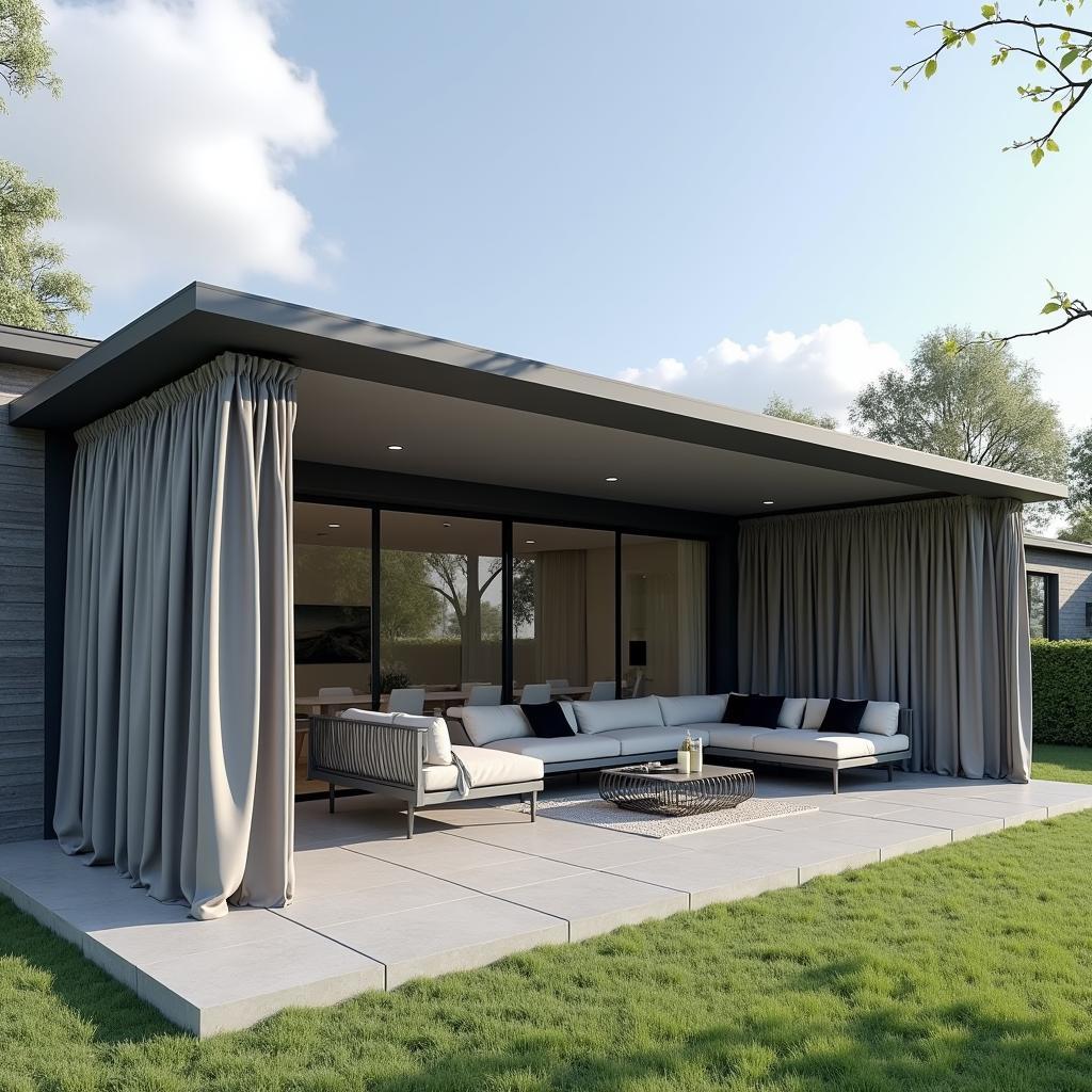 Modern Pergola with Grey Curtains