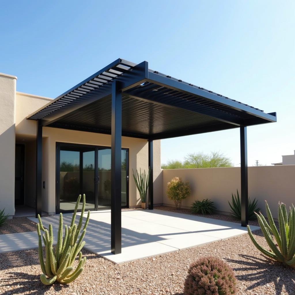 Modern Steel Pergola in Southwest Landscape