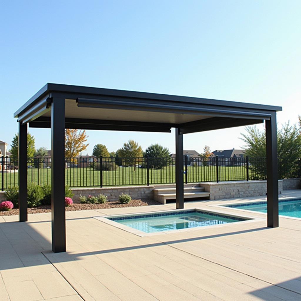 Modern Swim Spa Deck Pergola with Retractable Canopy