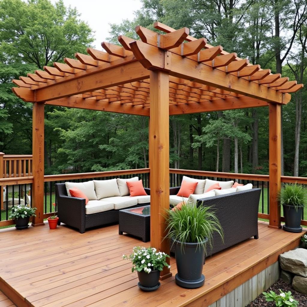 Natural Wood Tone Pergola on a Deck