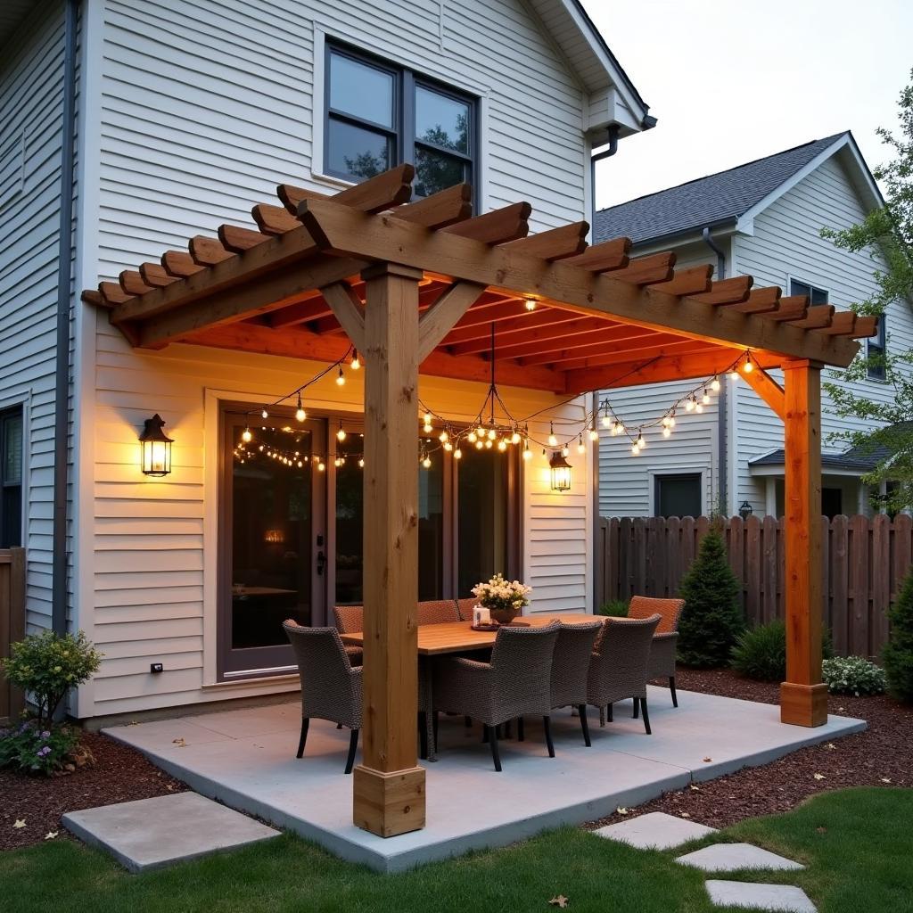 Outdoor Dining Under a Wall-Attached Pergola