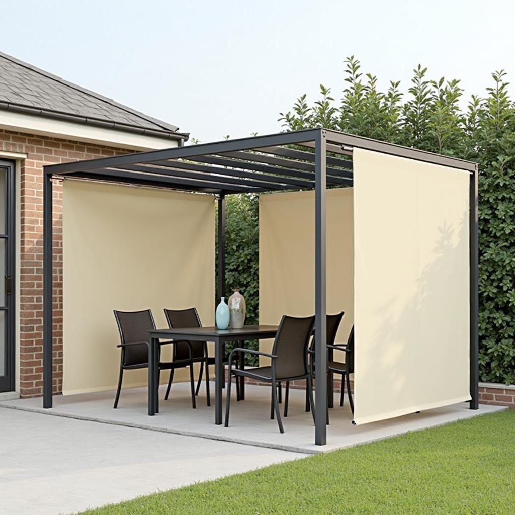 Outdoor Dining Pergola with Privacy Curtains