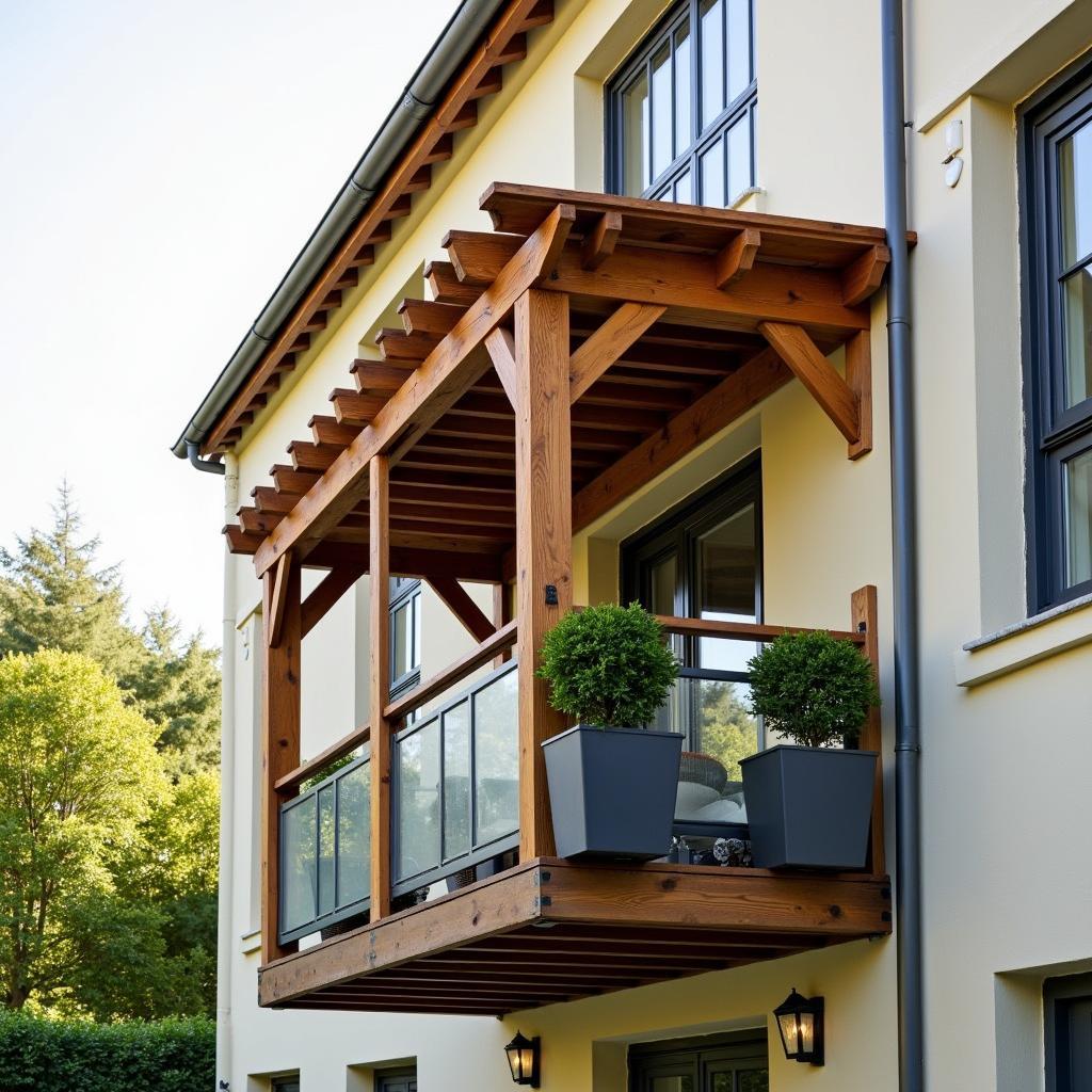 Overhung pergola on a narrow balcony providing shade and style