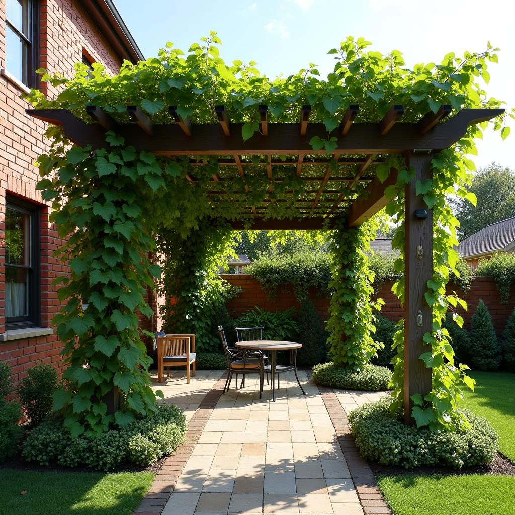 Pergola Against Wall with Climbing Plants