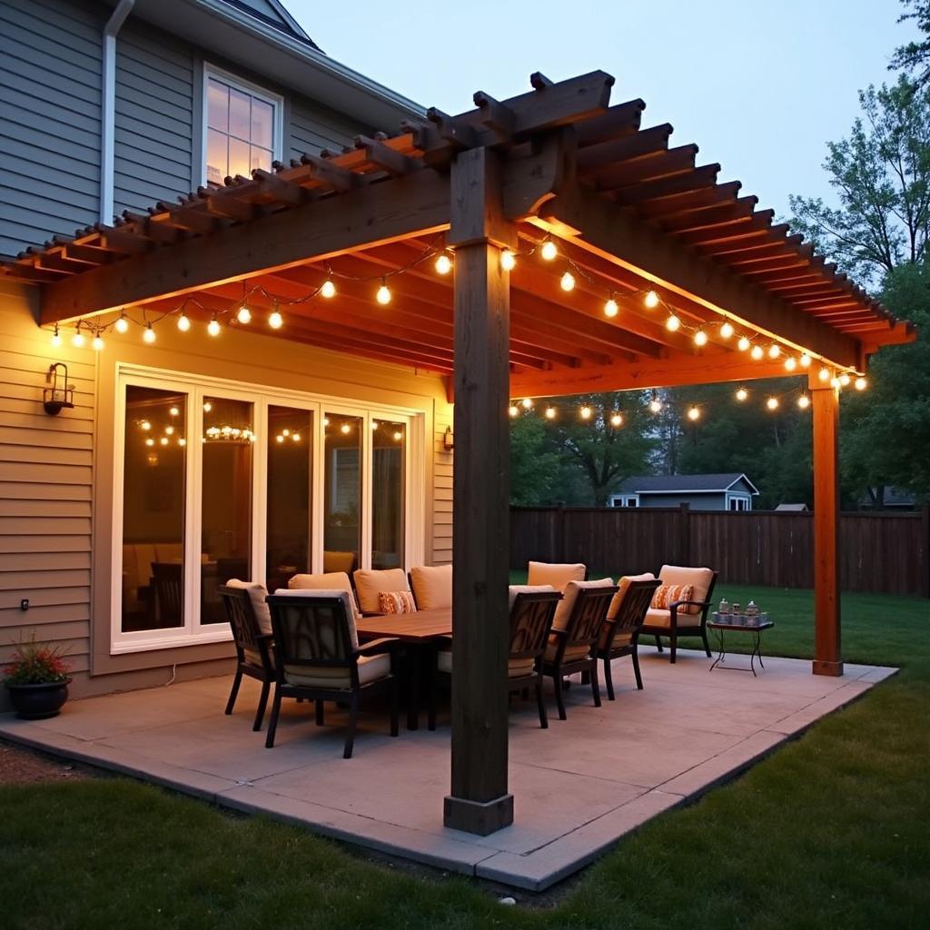 Pergola Attached to a Covered Patio in a Backyard
