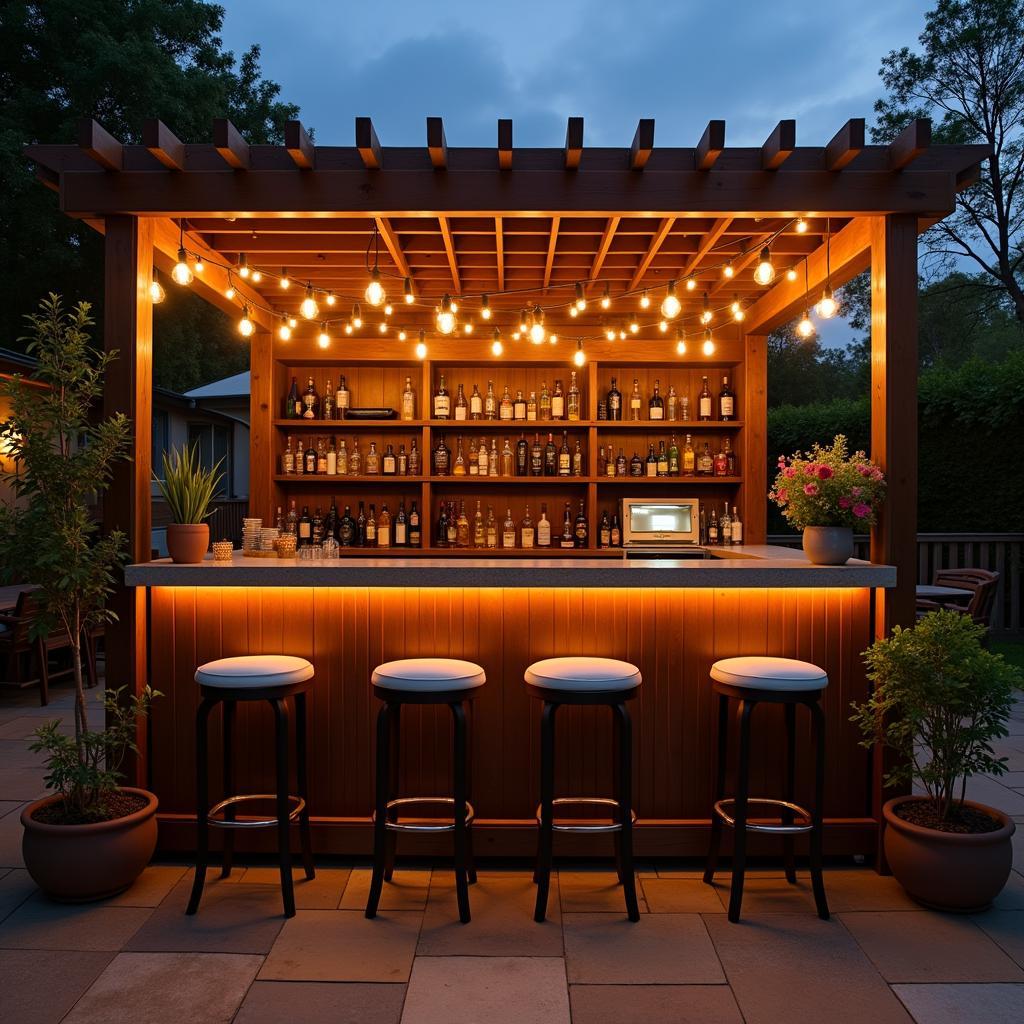 Pergola Bar Counter Lighting and Seating