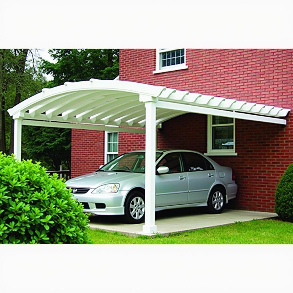 Pergola Carport with Retractable Canopy Attached to Brick House