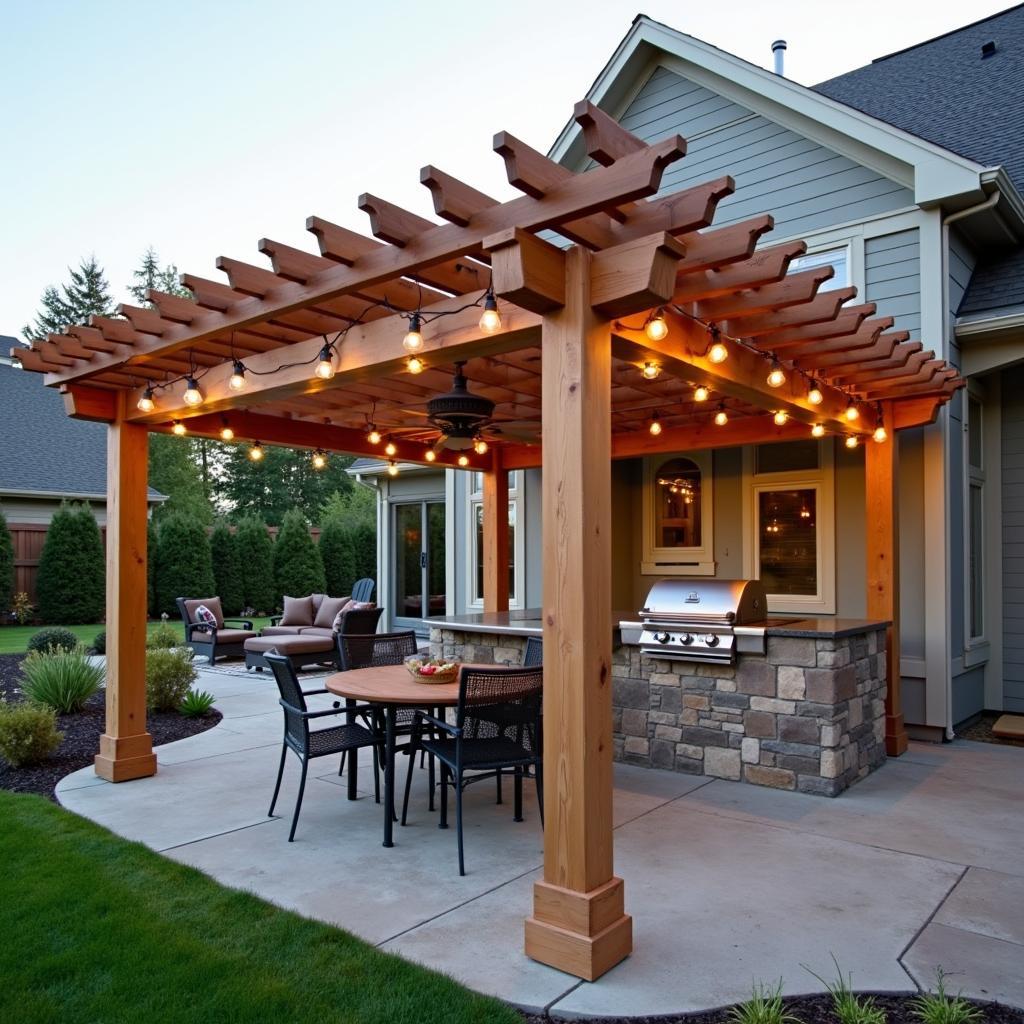 Attached Pergola Half Over Grill Design