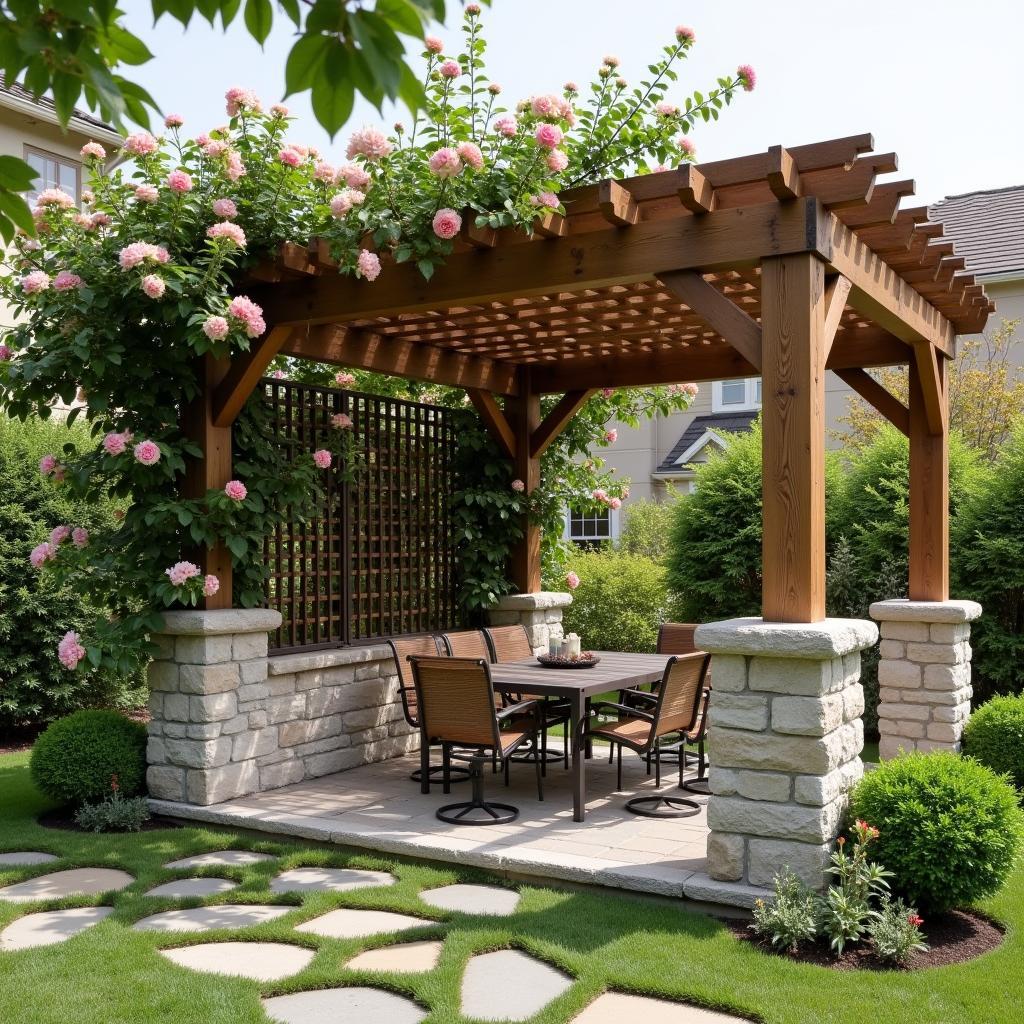 Pergola with privacy walls and lattice