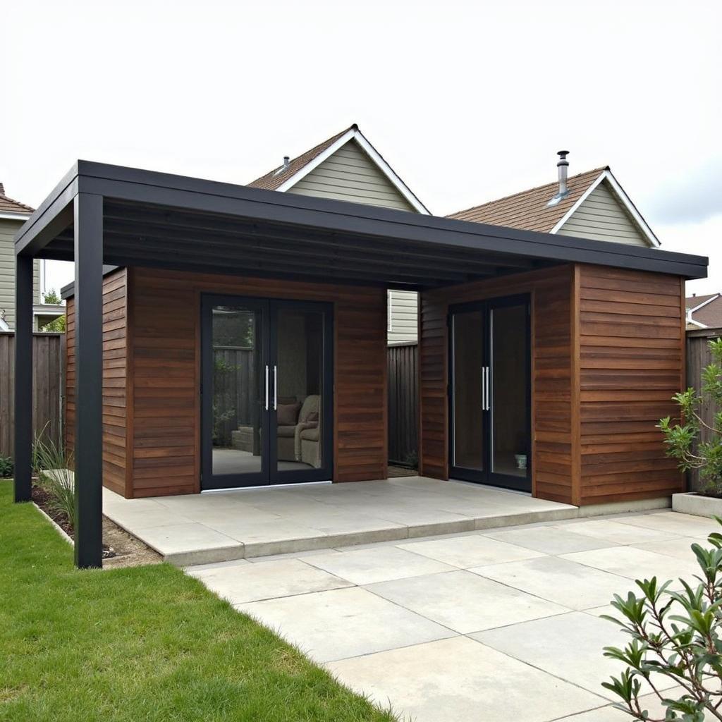 Modern Pergola Shed Design in Backyard