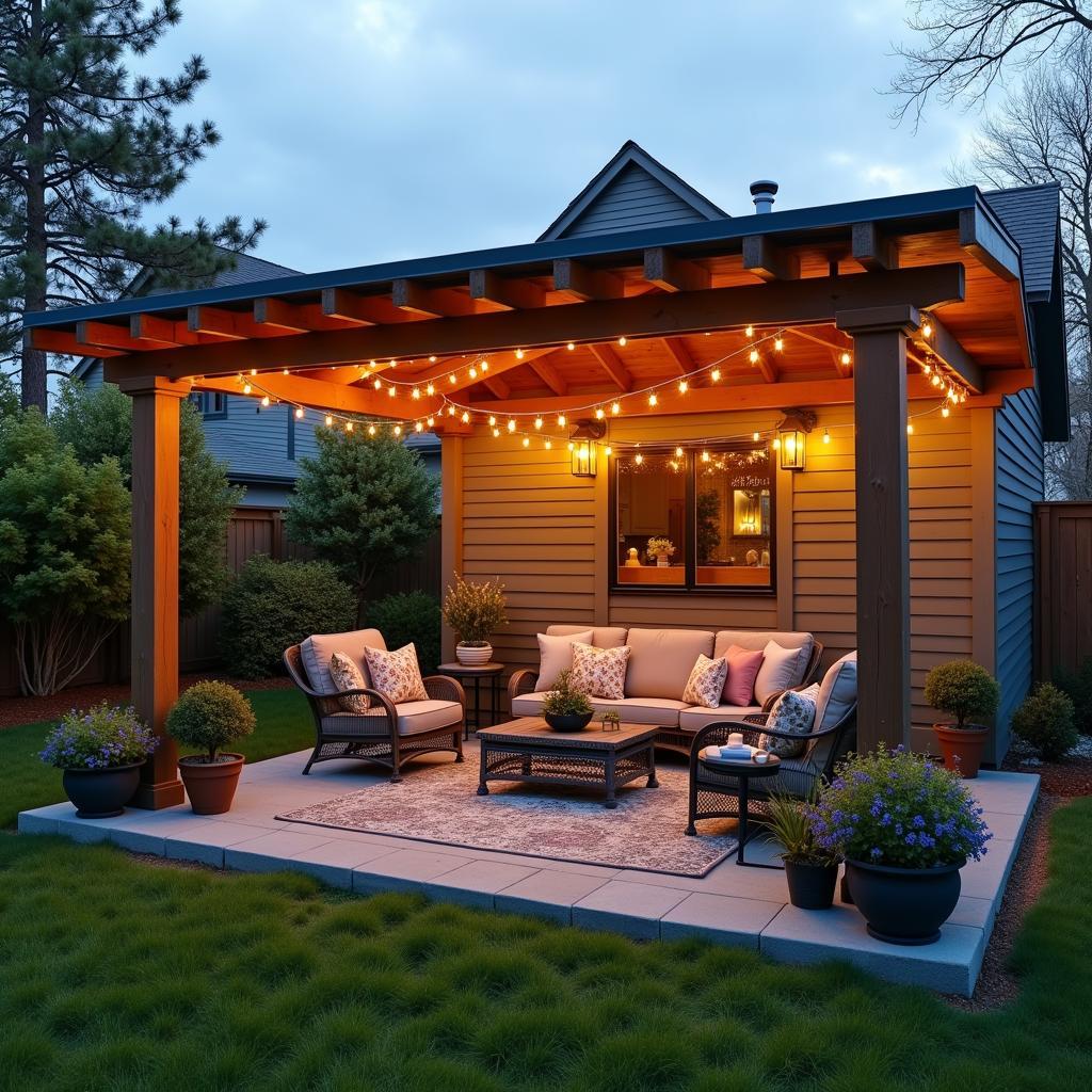 Finished Pergola Shed with Lighting and Decor