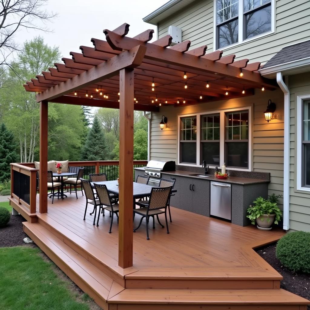Pergola Wall on Deck with Outdoor Kitchen