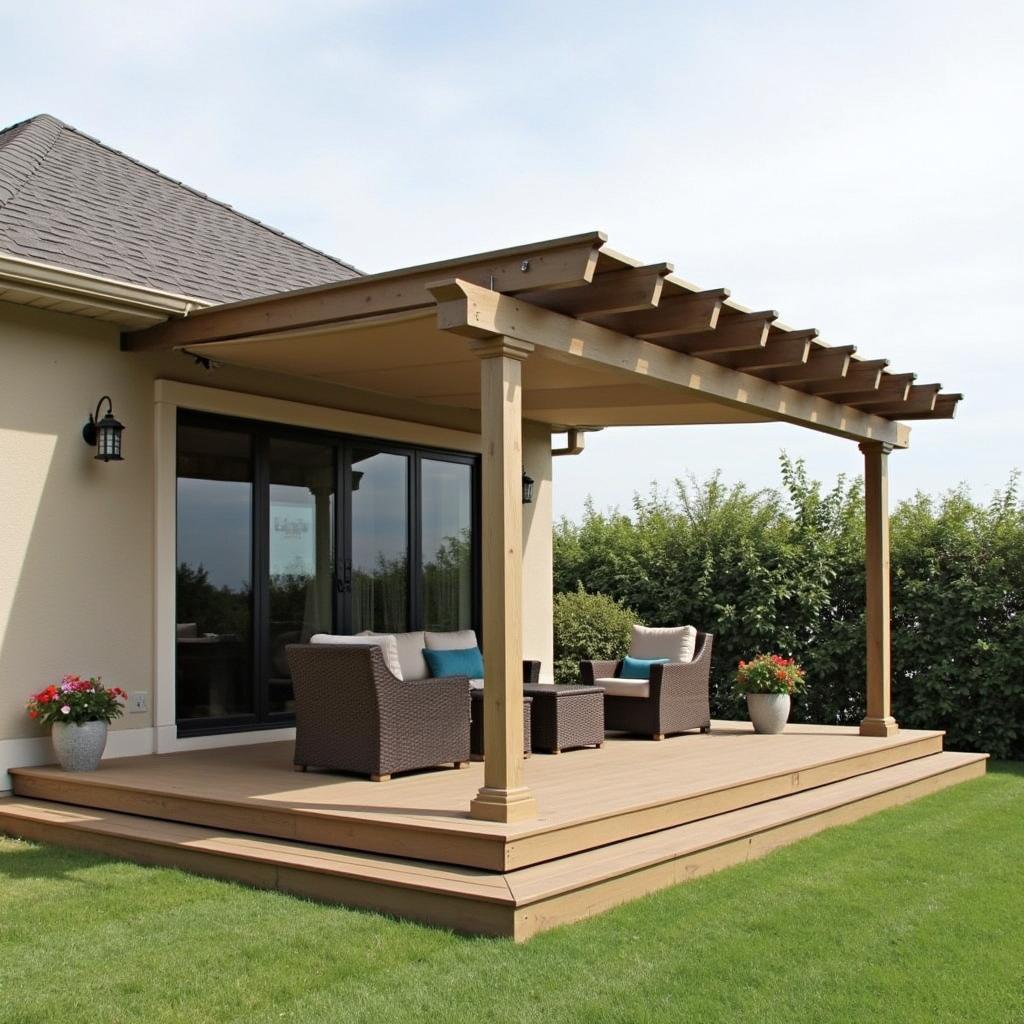 Pergola Wall on Deck with Retractable Shade