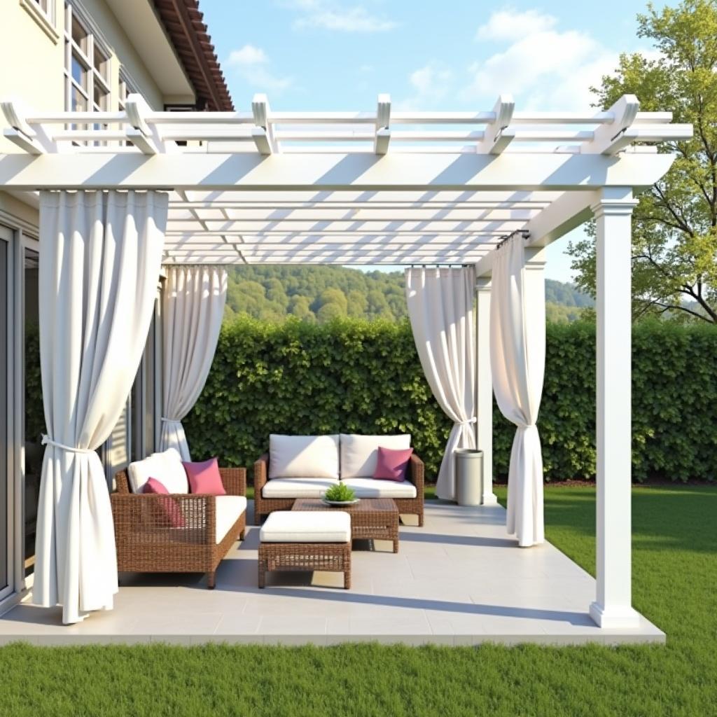 Pergola with White Curtains for Shade