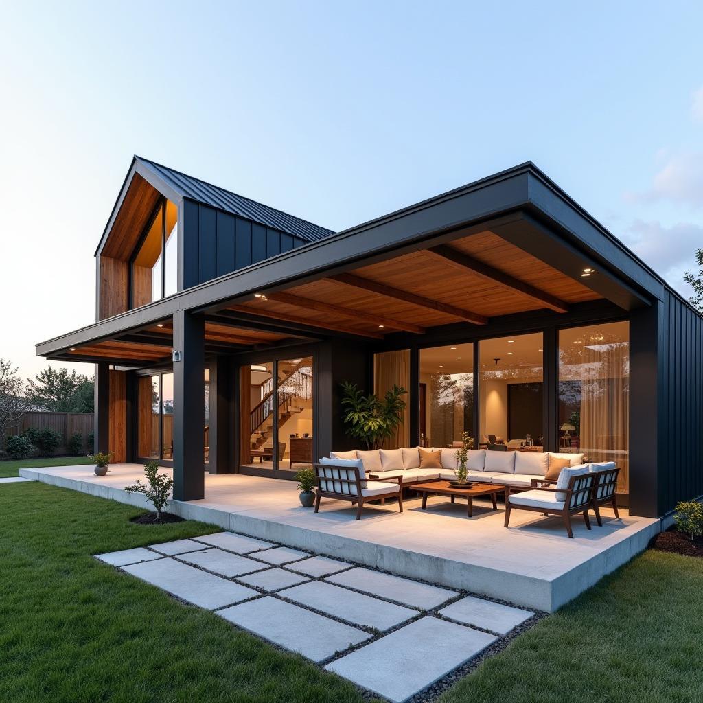 Modern Home with Pitched Roof Facade Pergola