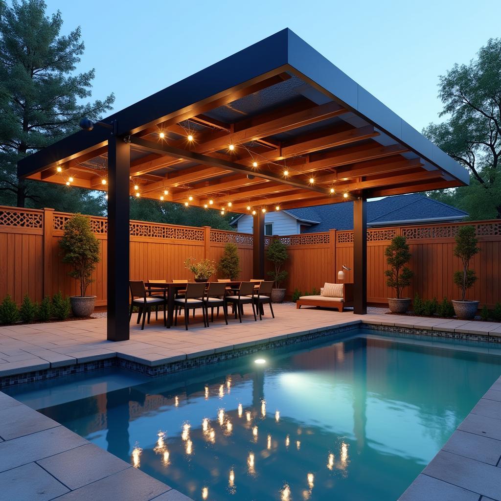 Modern Pool Corner Fence Pergola Design