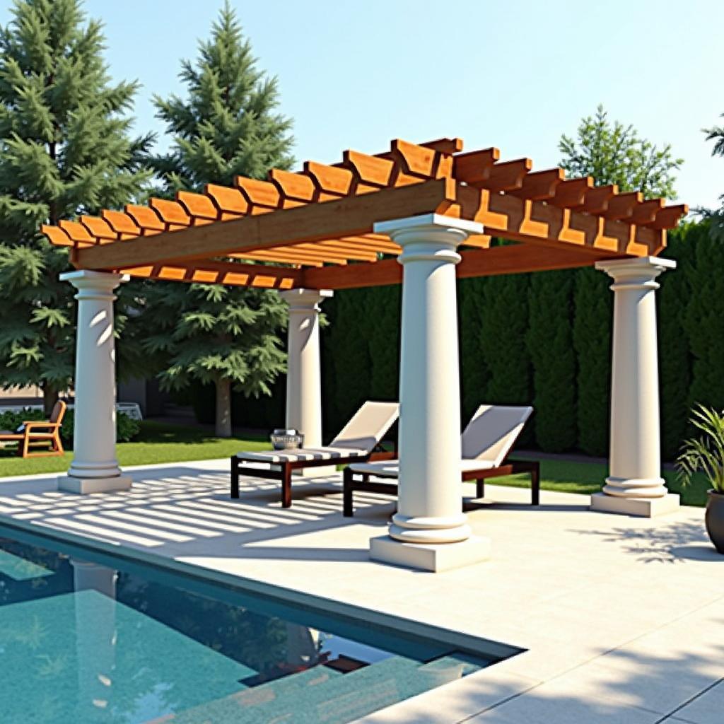 Doric Columns Supporting a Poolside Pergola