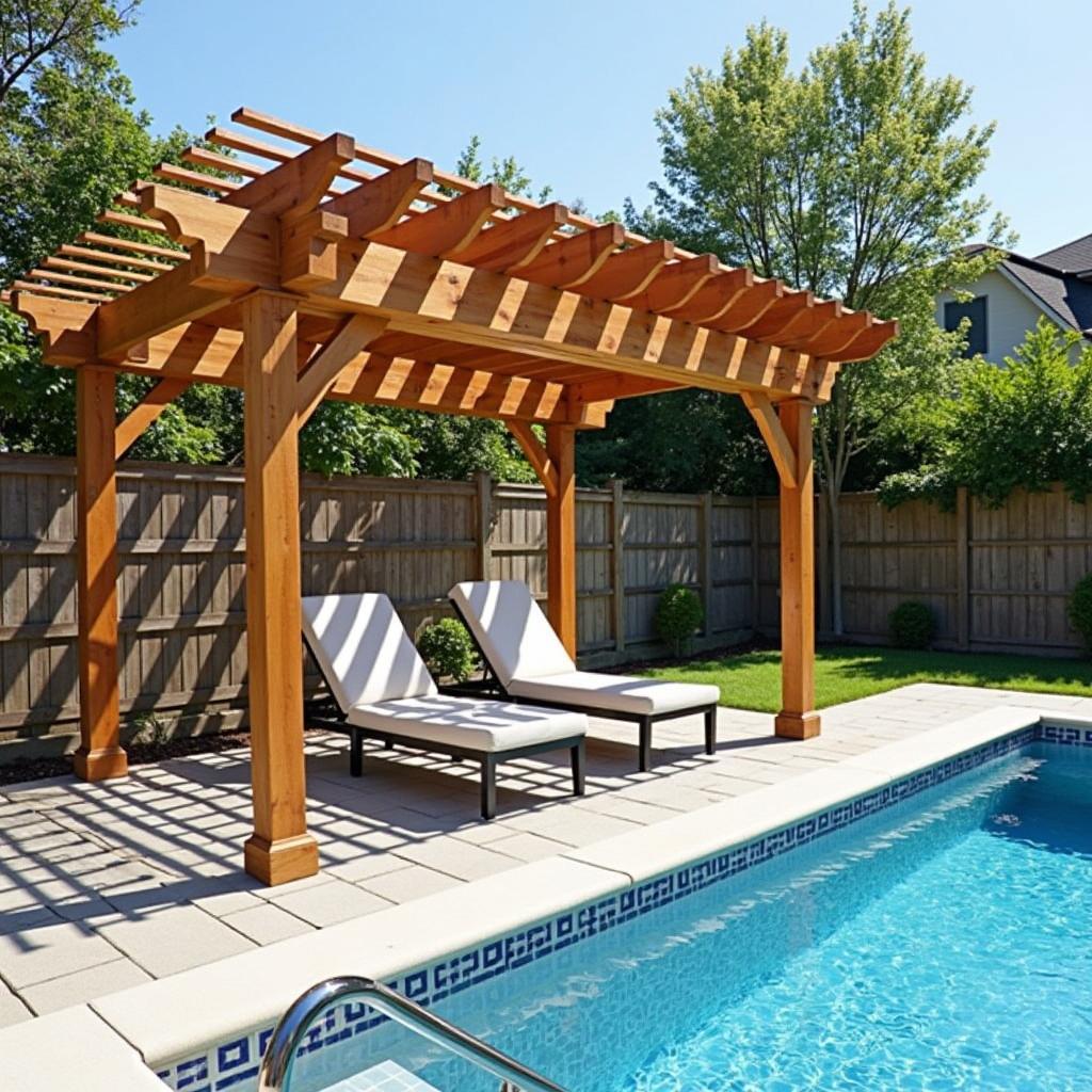Relaxing under a poolside pergola