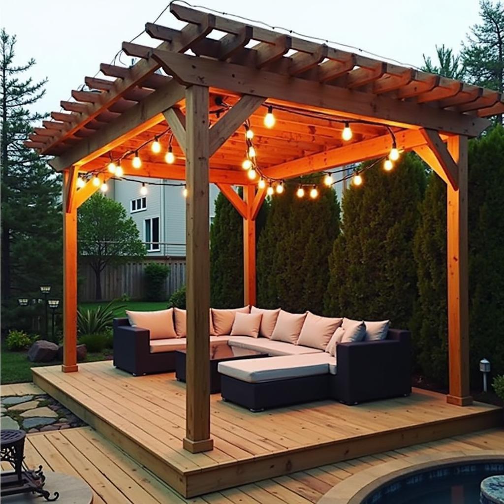 Elevated Deck with a Raised Pergola and Cozy Seating Area