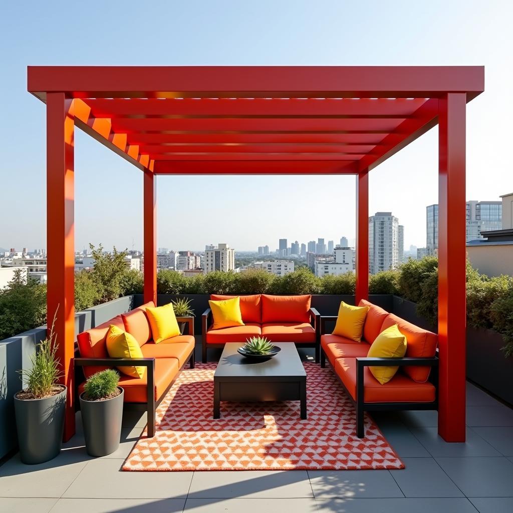 Modern Red Pergola with Bold Accents