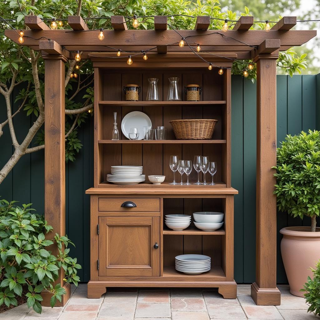 Vintage cabinet used for pergola storage