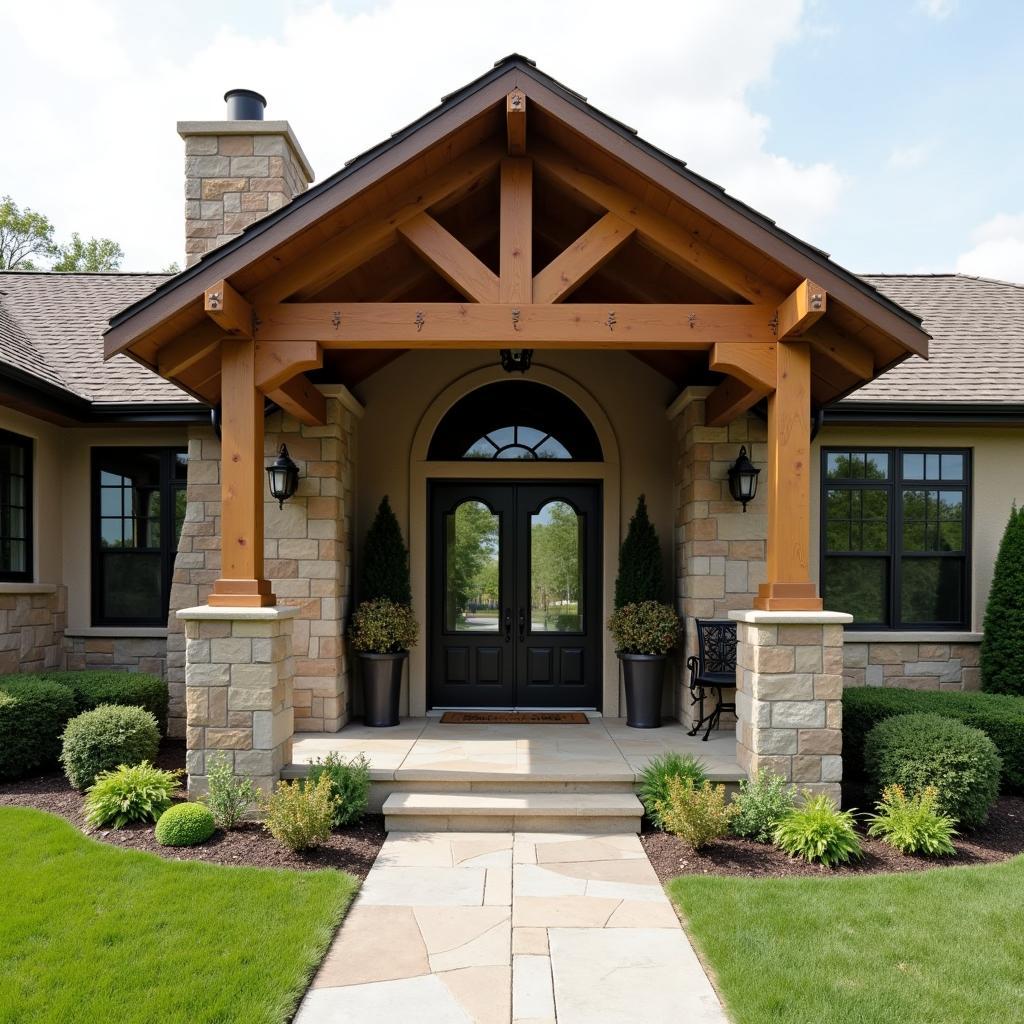 Rustic Pergola on Ranch Style Home