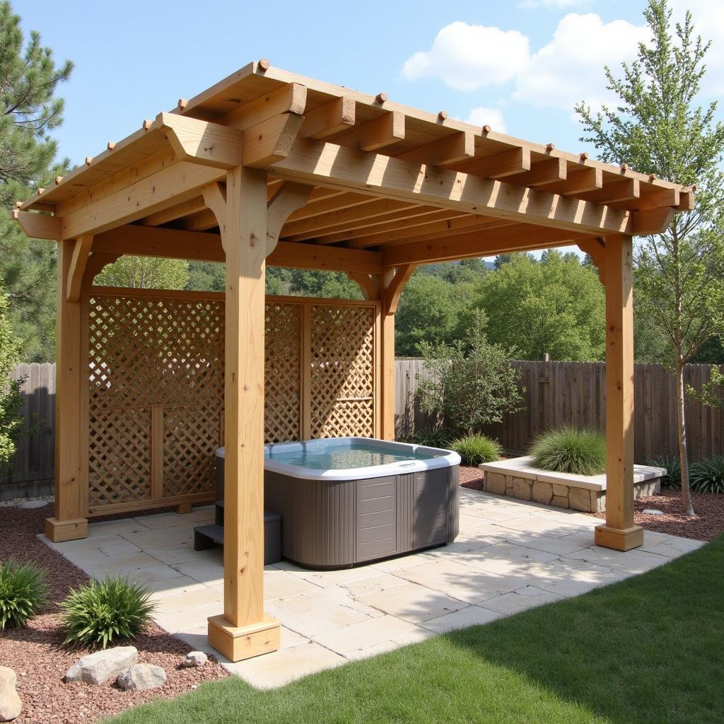 Rustic Spa Pergola with Privacy Screen