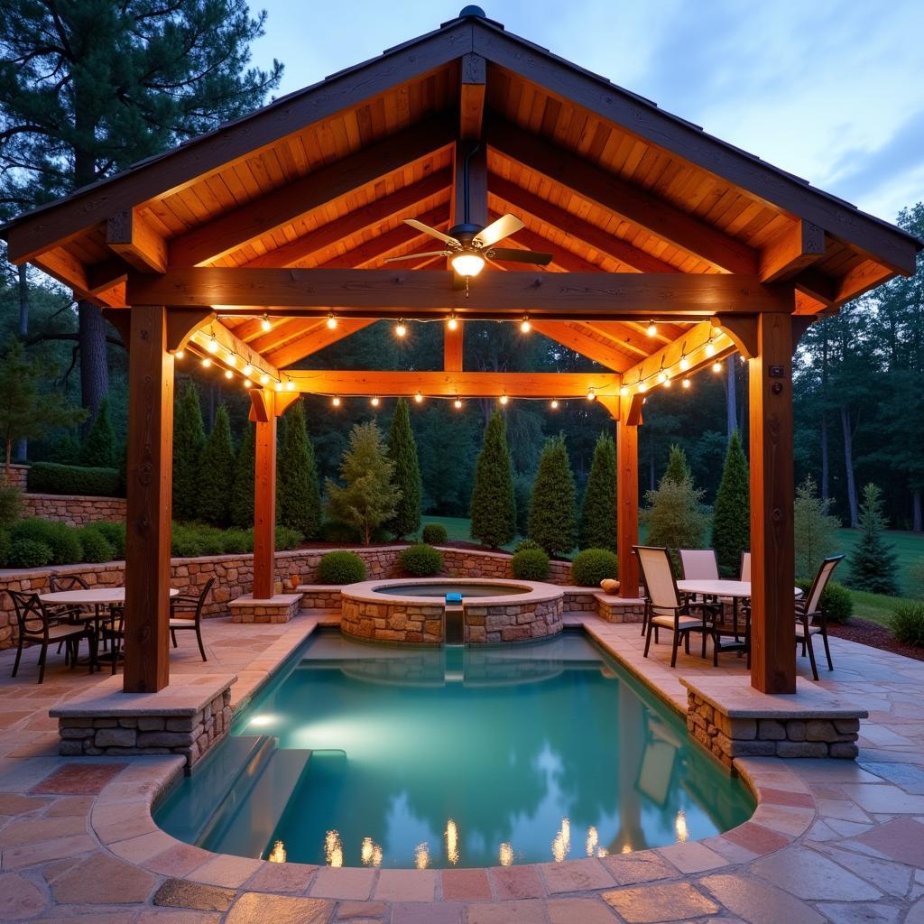 Rustic Swim Spa Deck Pergola with Lighting