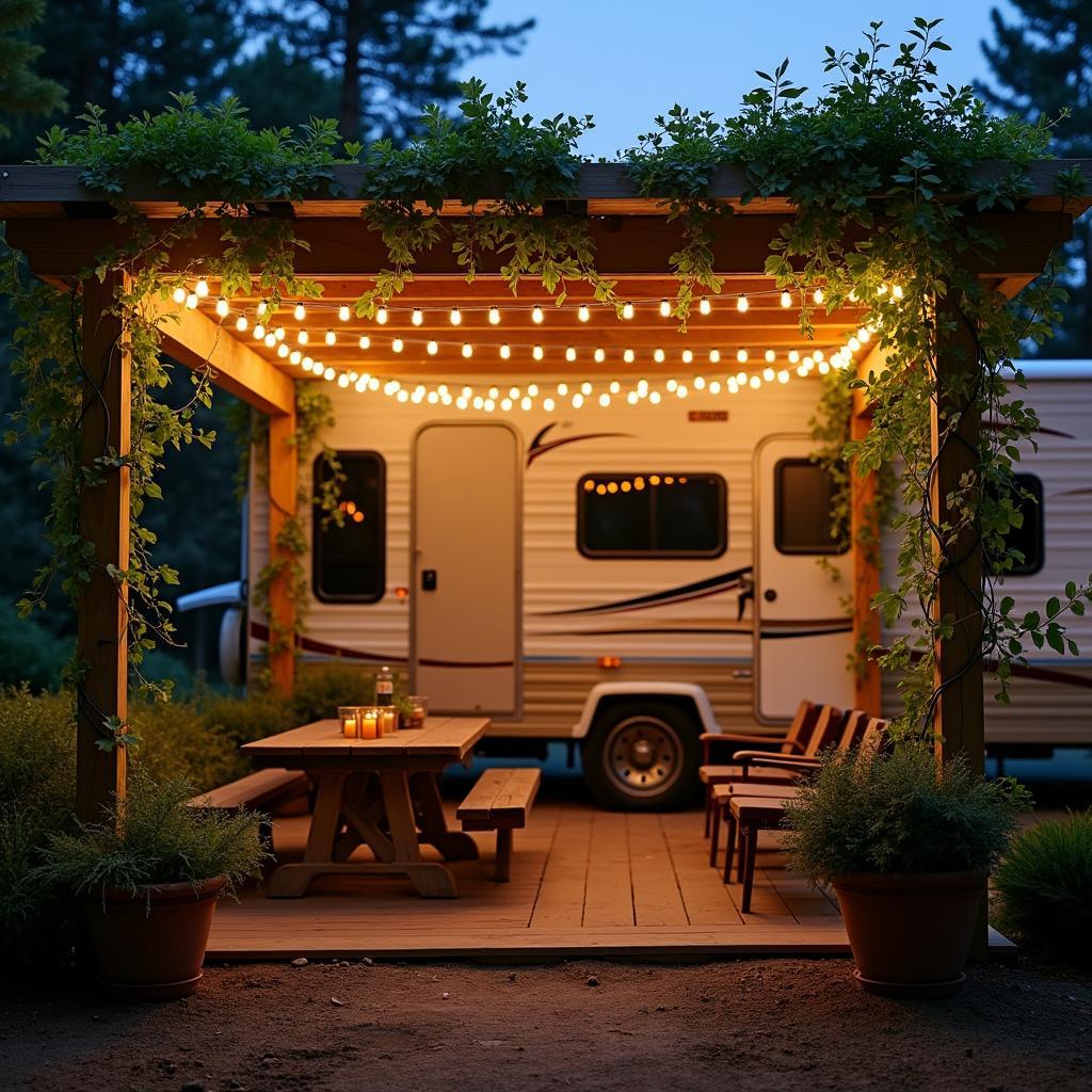 RV Pergola with Lighting and Plants