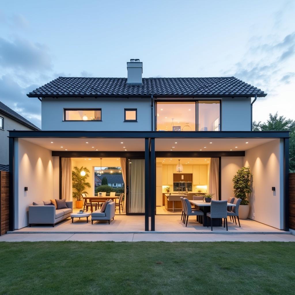 Modern Two-Sided Pergola Attached to House