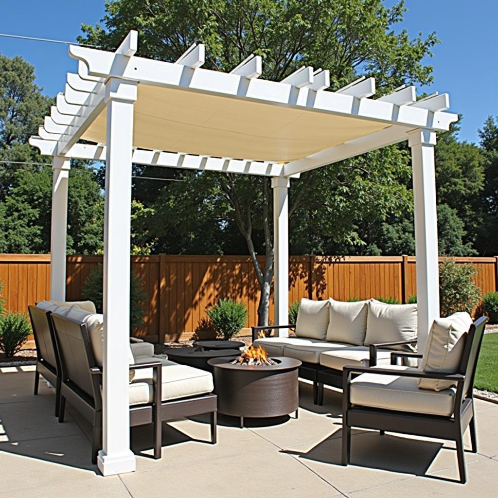 Vinyl Firepit Pergola with Retractable Canopy