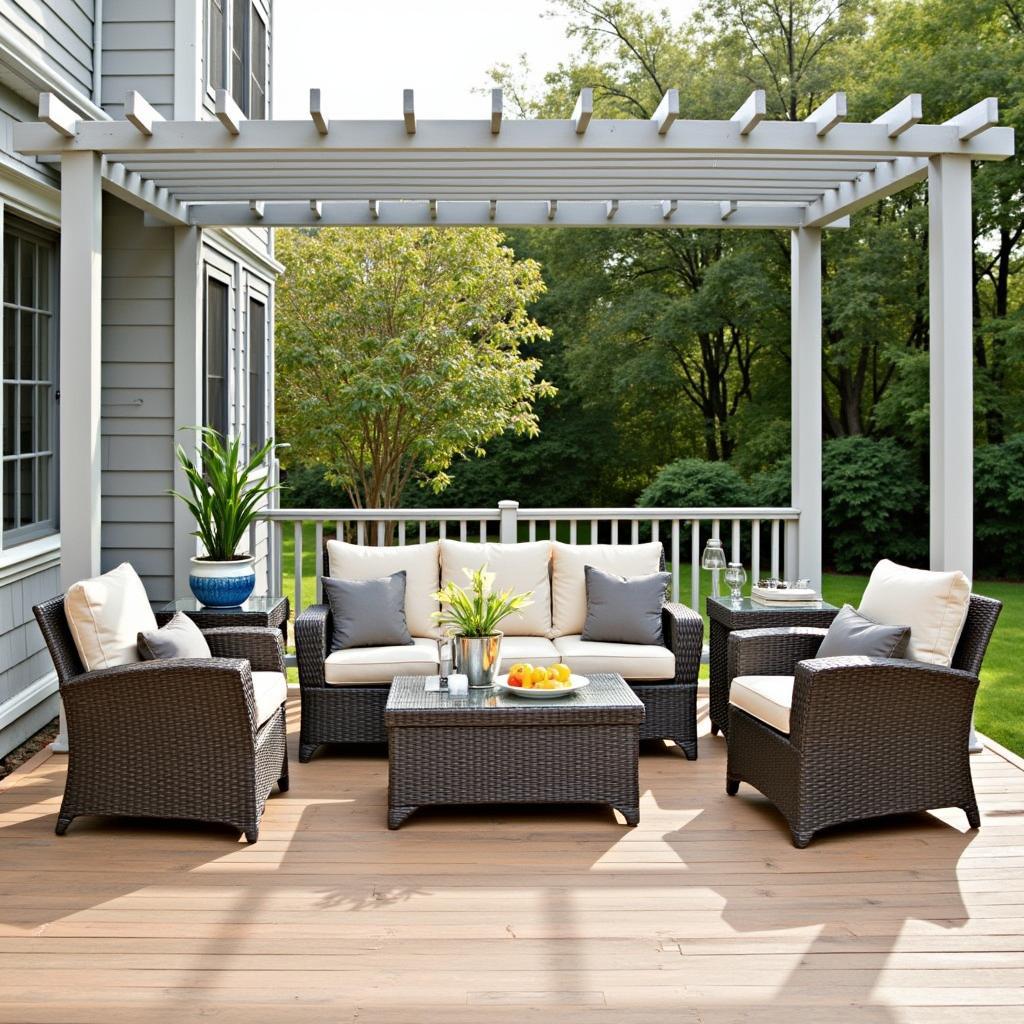 Weather-Resistant Wicker Furniture on a Pergola Deck