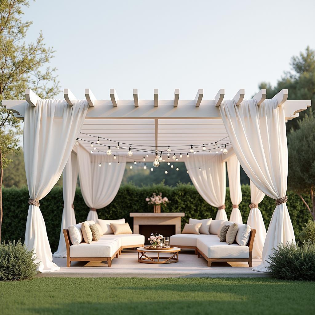 White Pergola with Draped Fabric