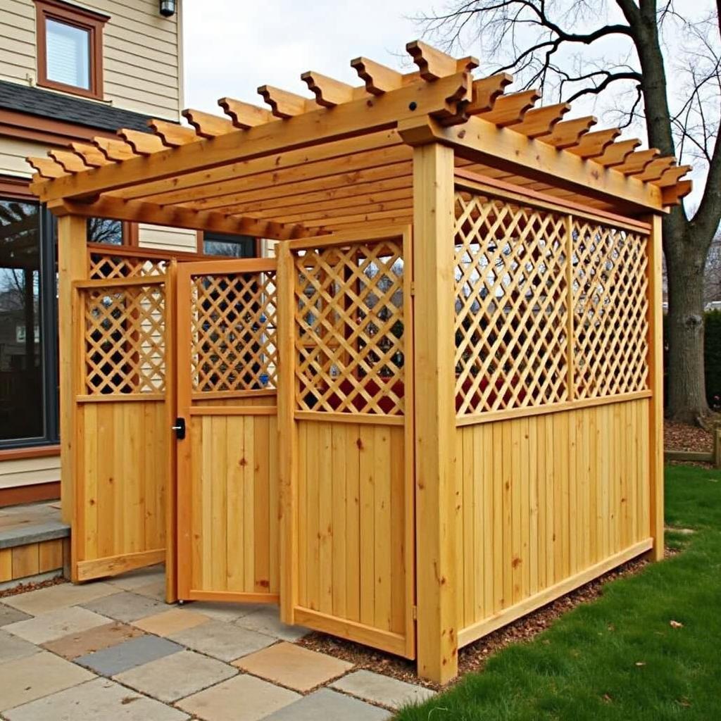 Wooden Pergola Fence Design with Lattice Panels