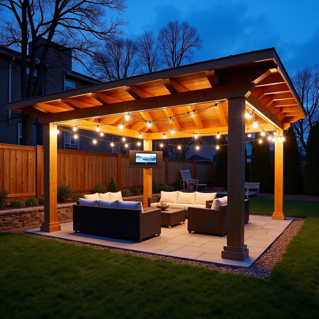 Wooden Pergola TV Wall Setup