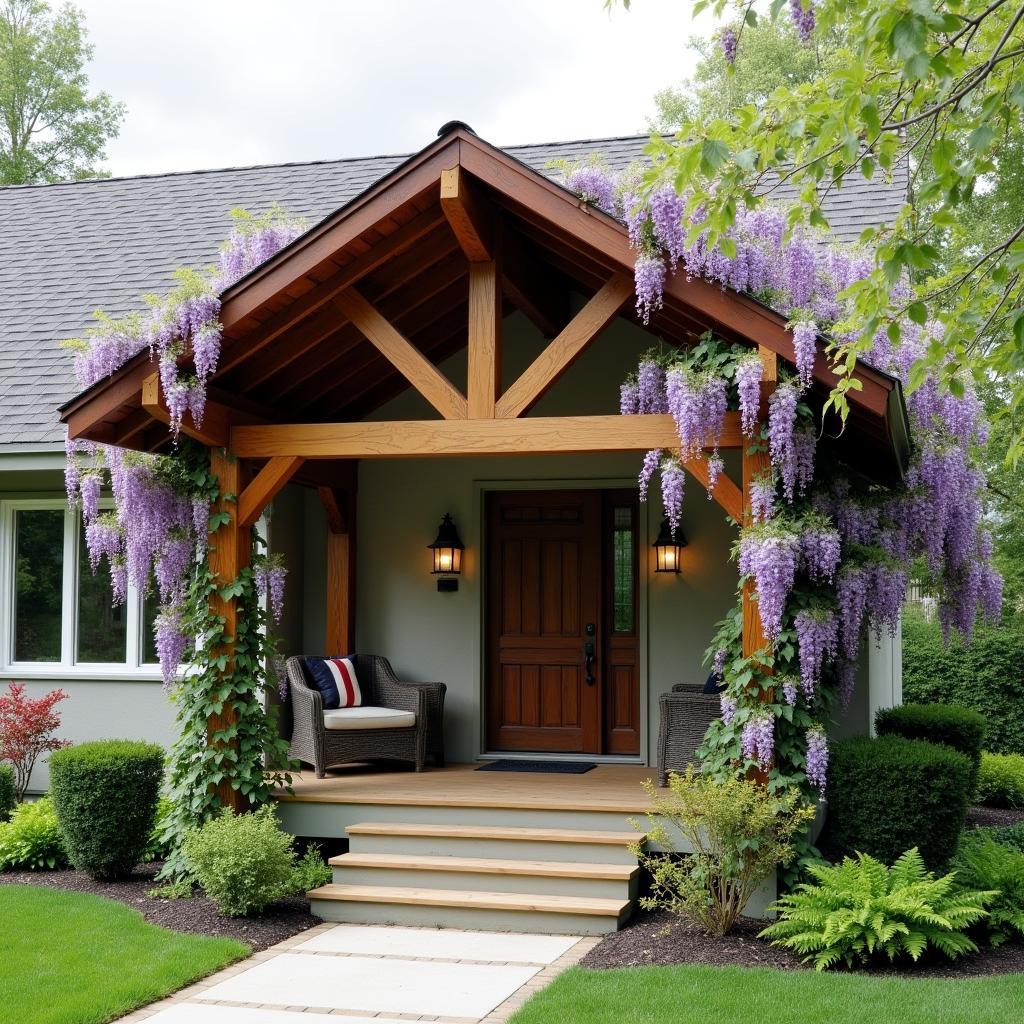 Wooden Pergola with Climbing Plants